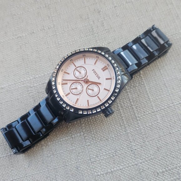 Fossil Women Watch Black Tone Metal Band Analog Multi Function wristwatch - Picture 6 of 11